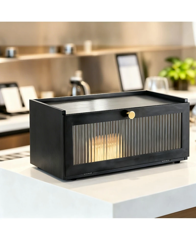 Yigii Bamboo Bread Box Kitchen Counter Storage Container with Window Large Capacity