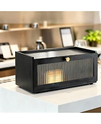 Yigii Bamboo Bread Box Kitchen Counter Storage Container with Window Large Capacity