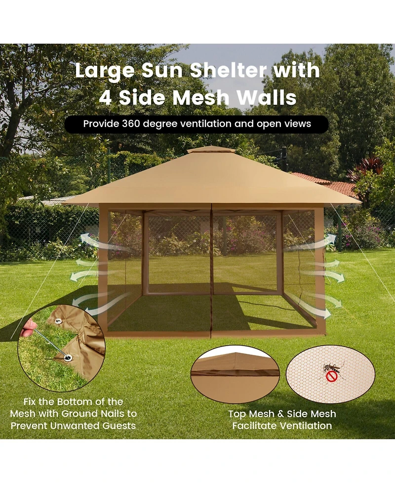 Slickblue 13 x 13 Feet Pop-up Instant Gazebo Canopy Tent with Mesh Sidewall