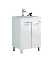 Sillysis Glossy White Freestanding Bathroom Vanity with Ceramic Sink, Soft Close Doors