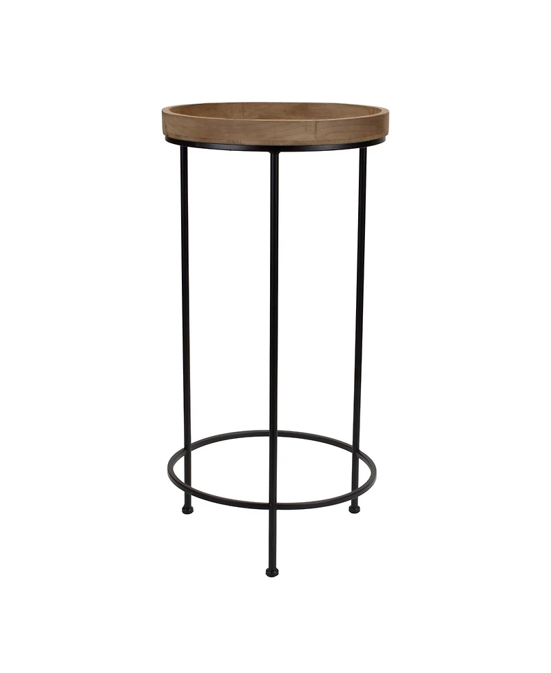Slickblue Round Wood And Metal Plant Stand Table (Set of 3)