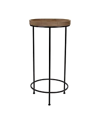 Slickblue Round Wood And Metal Plant Stand Table (Set of 3)