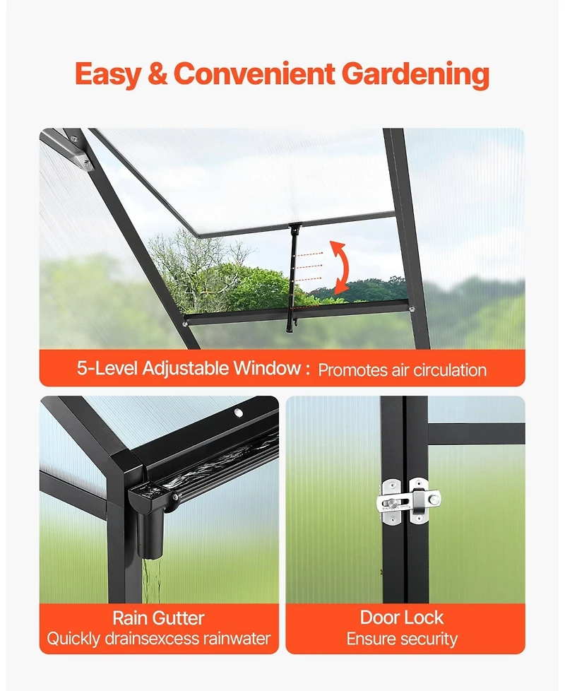 Sugift 8 x 12 Ft Polycarbonate Greenhouse With Adjustable Vent Walk-in Sunroom for Garden Use