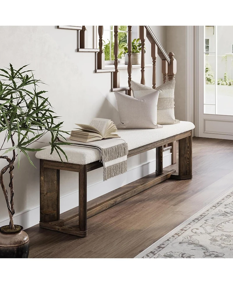 Tribesigns 63" Upholstered Bench, Solid Wood Entryway Shoe Bench with Cushion, Long Modern Farmhouse End of Bed Bench