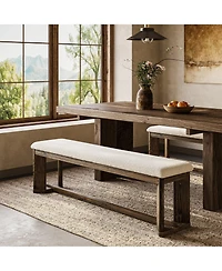 Tribesigns 63" Solid Wood Dining Bench, Upholstered Farmhouse Dining Bench with Faux Lamb Fur Seat,Kitchen Table Bench with Antique Brown Legs