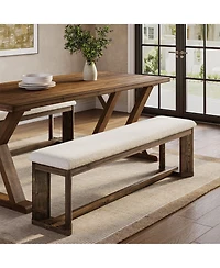 Tribesigns 63" Solid Wood Dining Bench, Upholstered Farmhouse Dining Bench with Faux Lamb Fur Seat,Kitchen Table Bench with Antique Brown Legs