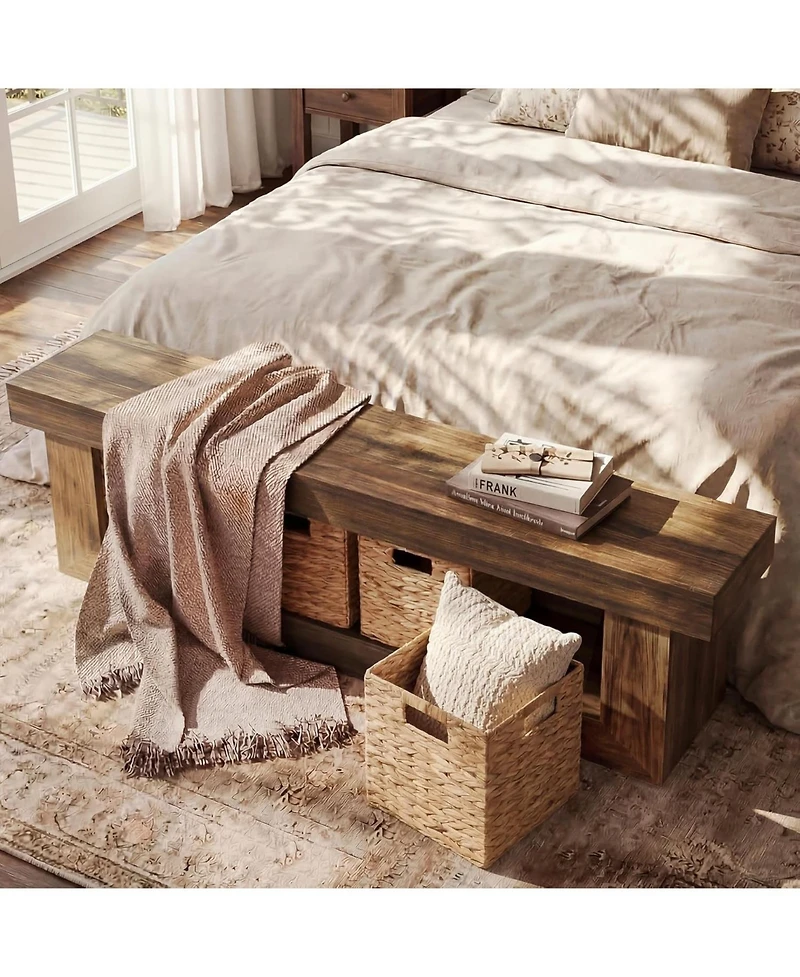 Tribesigns End of Bed Bench with Storage, 63" Thickened Wooden Shoe Bench, Farmhouse Indoor Bench Seat