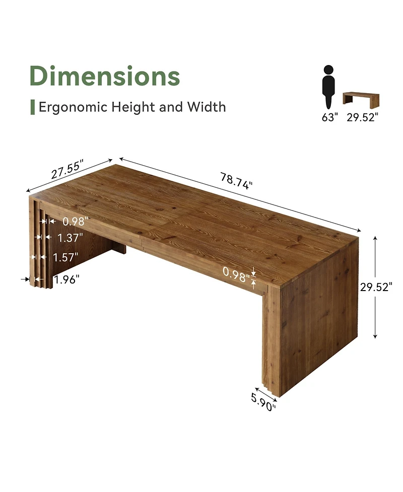 Tribesigns 78.7'' Solid Wood Double Desk, Extra Long Computer Writing Table, Two Person Desk