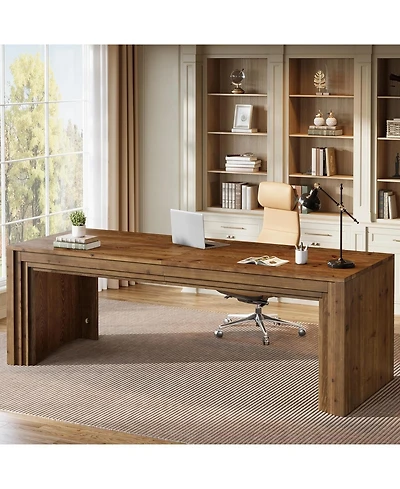 Tribesigns 78.7'' Solid Wood Double Desk, Extra Long Computer Writing Table, Two Person Desk