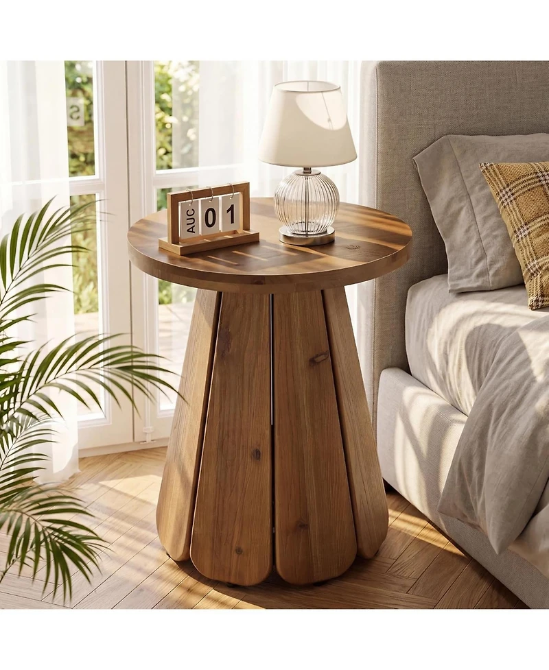 Tribesigns 20" Solid Wood End Table Set of 2, Round Side Table with Splayed Base, Farmhouse Nightstand Accent Table