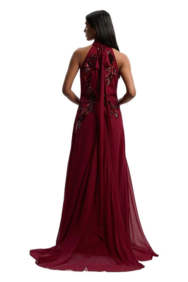 Karen Millen Women's Feather Halter Maxi Dress
