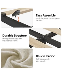 Homfan Twin Bed Frame with 2 Drawers, Boucle Upholstered Bookcase Headboard, Kids Bed, Easy Assembly, No Box Spring