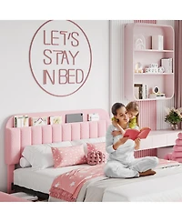 homfan Twin Bed Frame with 2 Drawers, Boucle Upholstered Bed with Bookcase Headboard, Kids Bed, Easy Assembly, No Box Spring, Noise Free