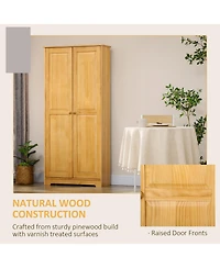 Homcom 67" Pinewood Kitchen Pantry Storage Cabinet with 2 Doors, Brown