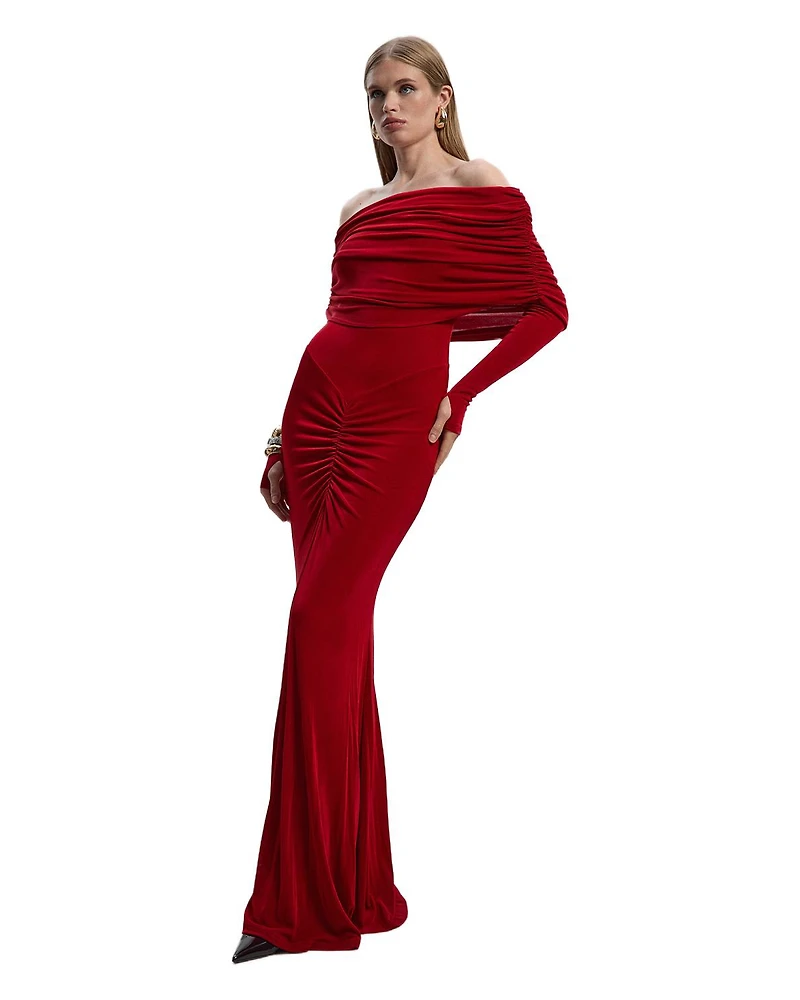 Karen Millen Women's Ruched Off Shoulder Fishtail Maxi Dress