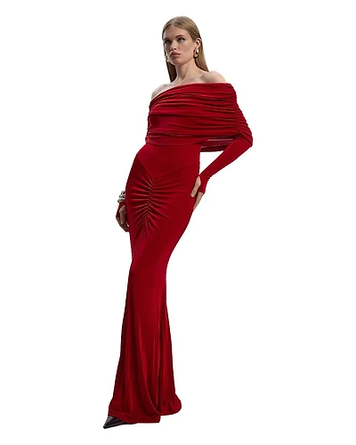Karen Millen Women's Ruched Off Shoulder Fishtail Maxi Dress