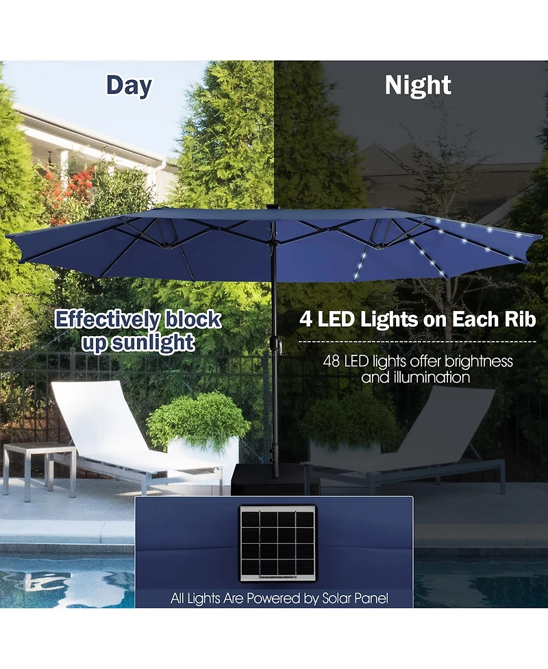 Gymax 15Ft Solar Led Patio Outdoor Double-Sided Umbrella w/ 48 Lights Crank