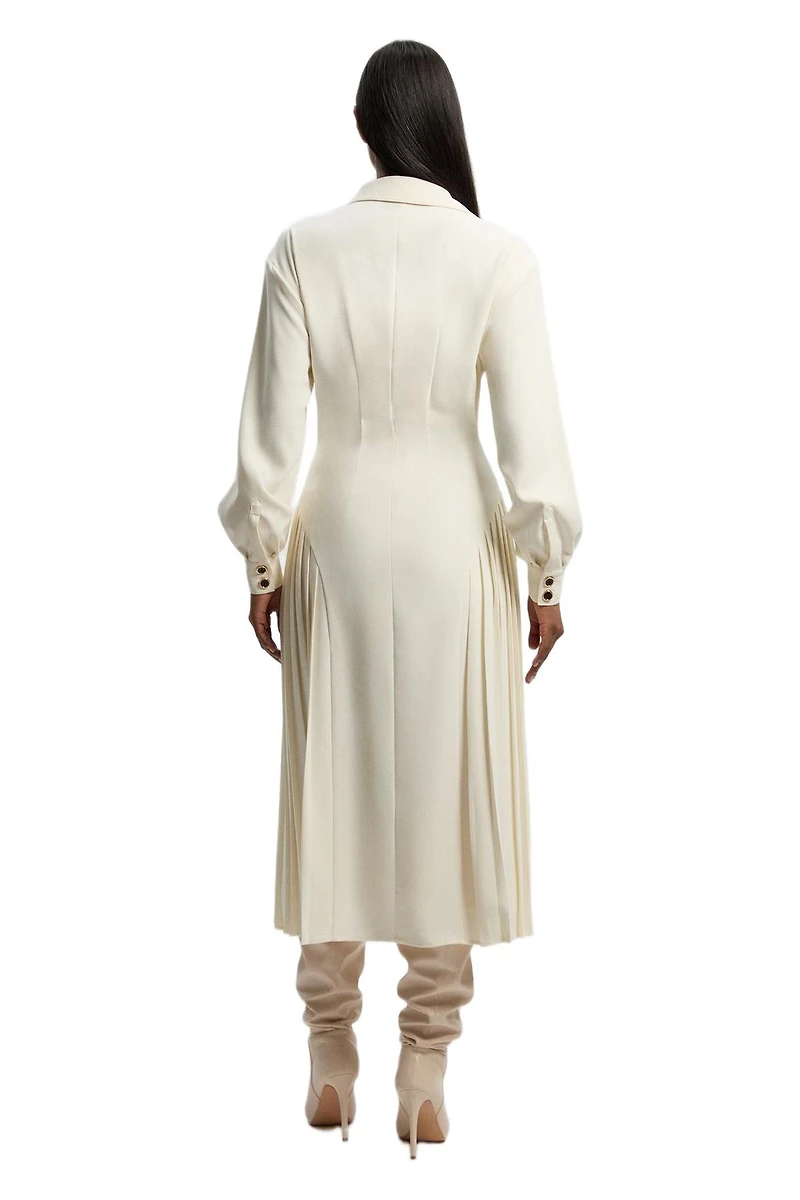 Karen Millen Women's Tailored Crepe Belted Pleated Midi Dress