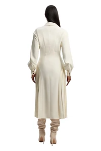 Karen Millen Women's Tailored Crepe Belted Pleated Midi Dress