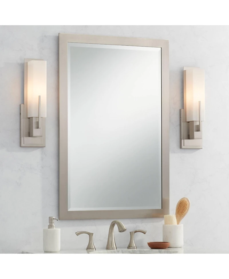 Possini Euro Design Midtown Modern Wall Light Sconces Set of 2 Satin Nickel Hardwire 4 1/2" Fixture White Glass for Bedroom Bathroom Vanity Reading