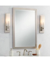 Possini Euro Design Midtown Modern Wall Light Sconces Set of 2 Satin Nickel Hardwire 4 1/2" Fixture White Glass for Bedroom Bathroom Vanity Reading