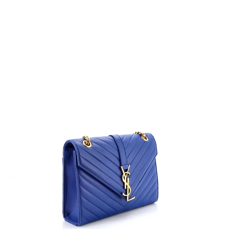 Pre-Owned Saint Laurent Medium Classic Monogram Envelope Satchel Matelasse Chevron Leather