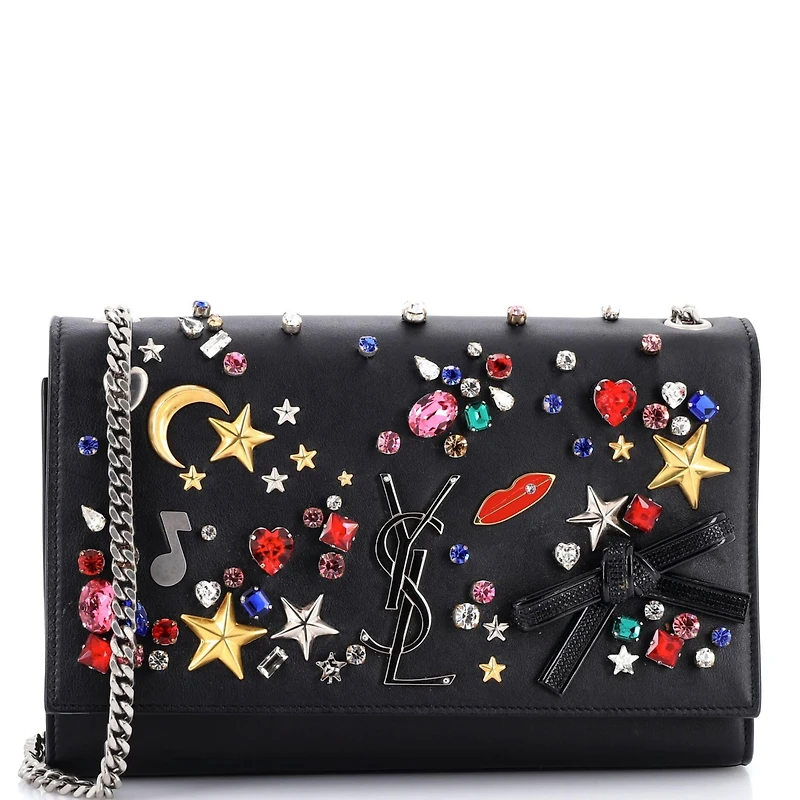 Pre-Owned Saint Laurent Medium Classic Monogram Crossbody Bag Embellished Leather