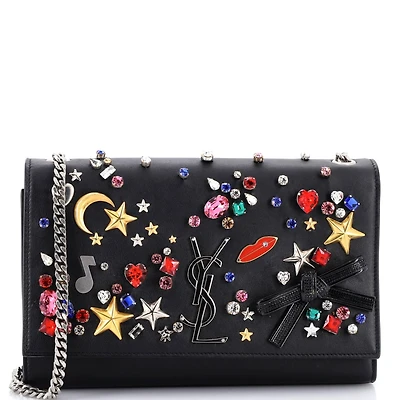 Pre-Owned Saint Laurent Medium Classic Monogram Crossbody Bag Embellished Leather