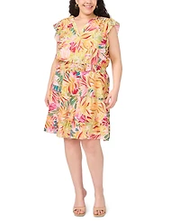 Msk Plus Smocked Waist Tiered V-Neck Short-Sleeve Dress