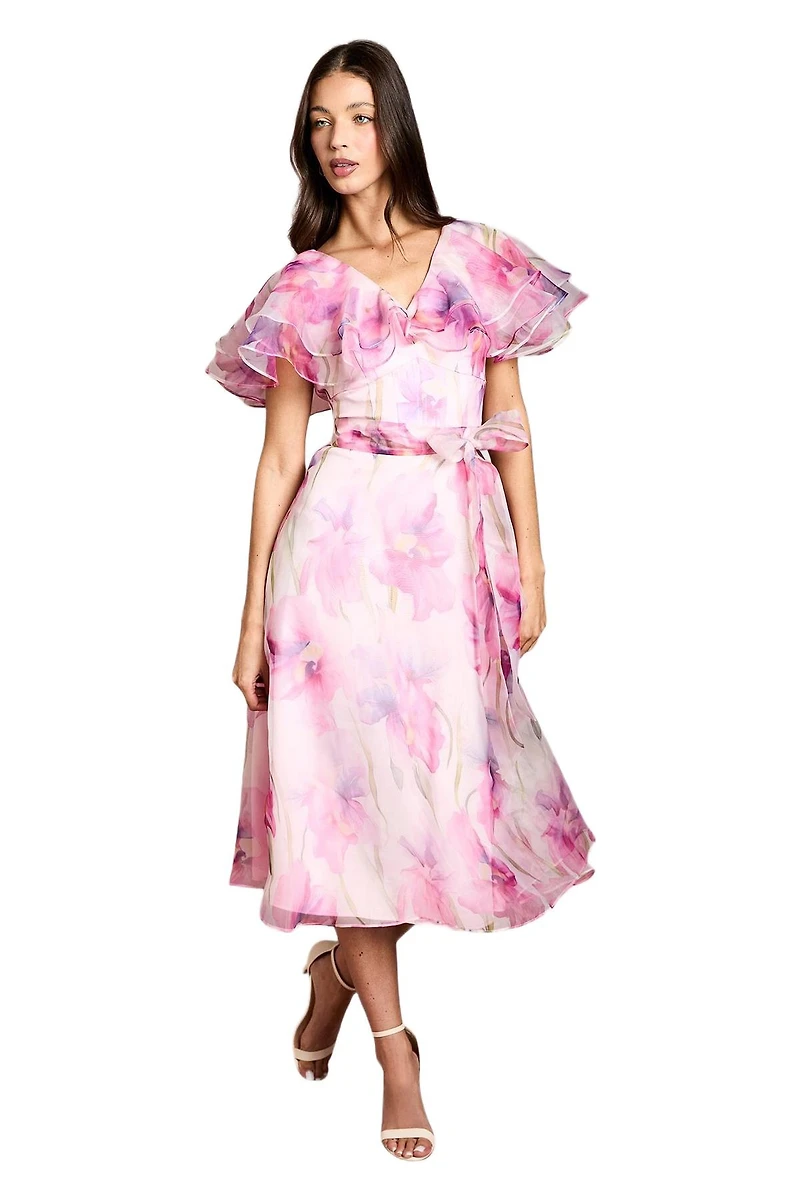 Coast Women's Printed Organza Ruffle Sleeve Midi Dress