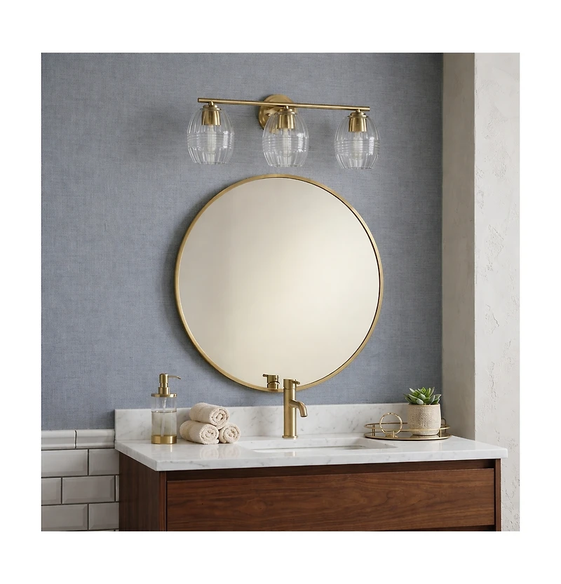 Busdays 3 Light Bathroom Vanity Light Clear Glass Wall Lamp Over Mirror Satin Brass Modern Fixture for Bathroom Bedroom Living Room
