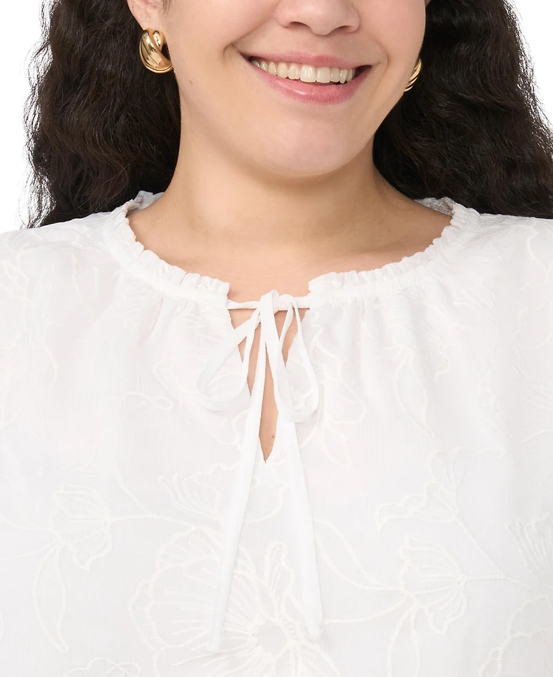 Vince Camuto Plus Tie Neck Short-Sleeve Top