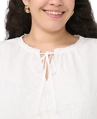 Vince Camuto Plus Tie Neck Short-Sleeve Top