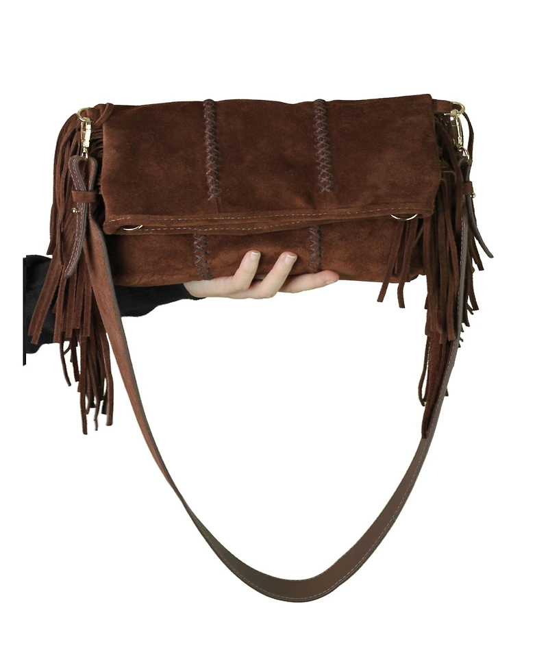 Large Fringe Suede Crossbody Messenger