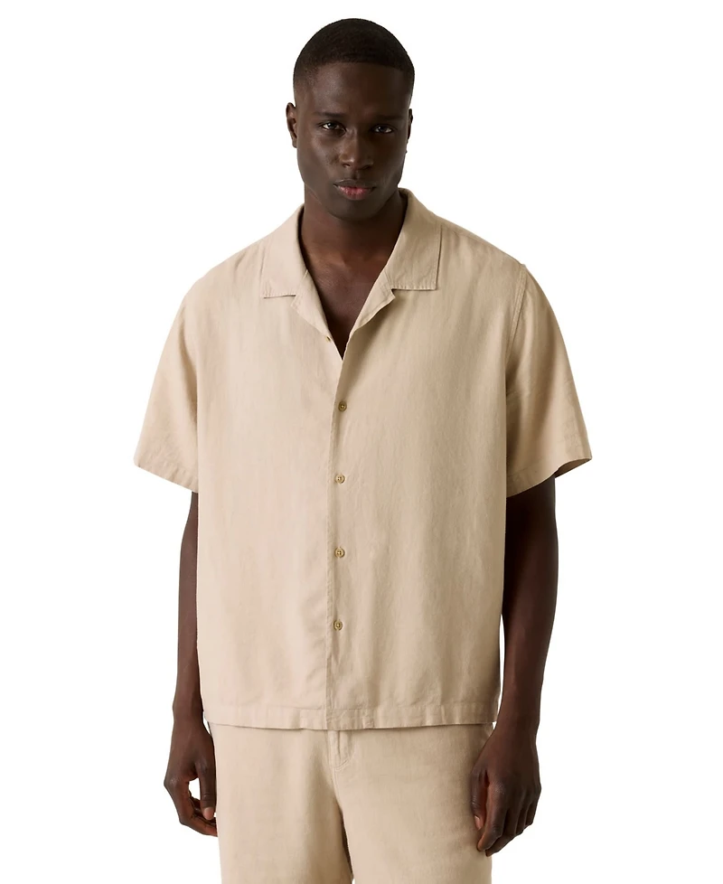 Guess Men's Linen Coast Rayon Relaxed Short-Sleeve Shirt