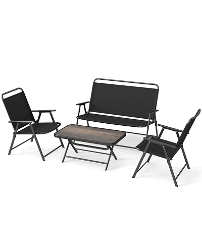 Sugift 4 Pieces Patio Folding Furniture Set with Spc Coffee Table and Patio Chairs
