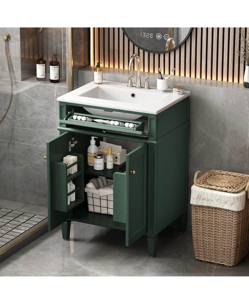 Busdays 24 Inch Bathroom Vanity with Sink 2 Doors Tip Out Drawer Soft Close Hinges Built In Organizers Storage Cabinet