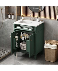 Busdays 24 Inch Bathroom Vanity with Sink 2 Doors Tip Out Drawer Soft Close Hinges Built In Organizers Storage Cabinet