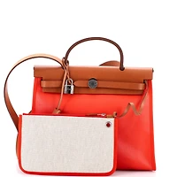 Pre-Owned HERMES 31 Herbag Zip Berline Vache Canvas and Leather