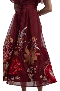Karen Millen Women's Embroidered Short Sleeve Midi Dress