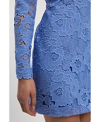 Karen Millen Women's Guipure Lace High Neck Woven Mini Dress