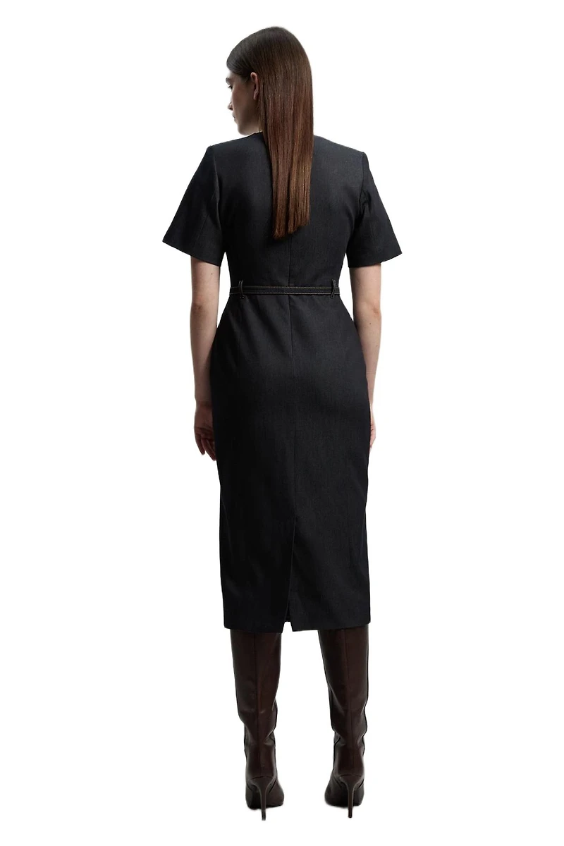 Karen Millen Women's Tailored Denim Belted Midi Dress