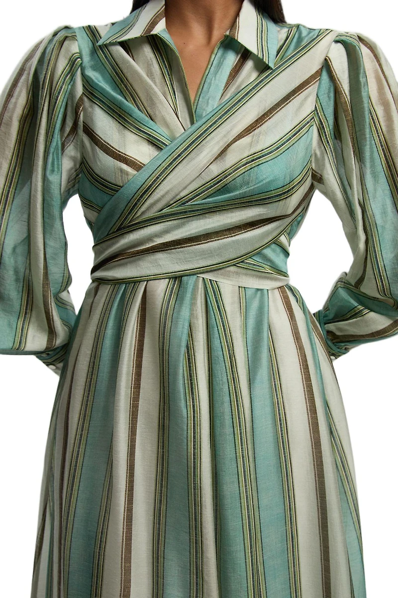 Karen Millen Women's Stripe Organdie Wrap Shirt Dress
