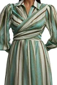 Karen Millen Women's Stripe Organdie Wrap Shirt Dress