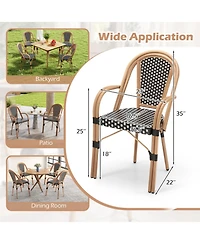 Gouun Set of 2 Hand-Woven Pe Wicker Outdoor French Bistro Chairs with Galvanized Steel Frame