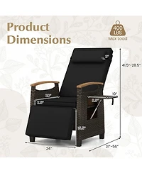Gouun Outdoor Pe Wicker Patio Recliner Chair with Adjustable Backrest, Footrest and Side Table