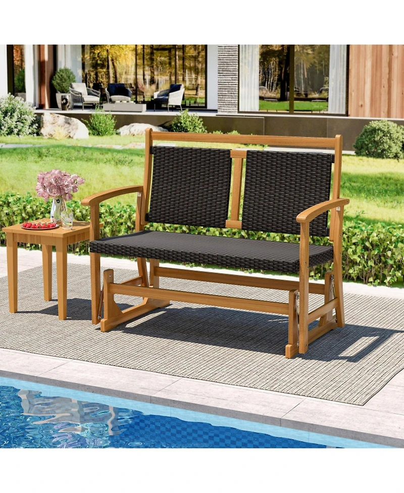 Gouun Outdoor Pe Rattan Gliding Rocking Armchair with Acacia Wood Frame and Curved Armrests
