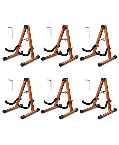 Yescom 6 Pcs Wooden Folding Guitar Stand w/ Foam Arms fits for Acoustic Guitars, Ukuleles, Violins A-frame Floor Instrument Display Recording Studios