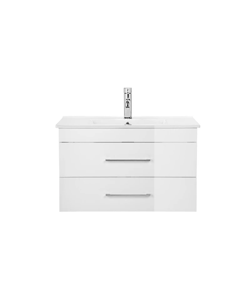Sillysis Glossy White Wall Mounted Bathroom Vanity with Sink , Soft Close Drawers