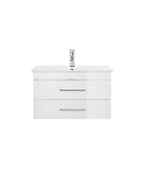 Sillysis Glossy White Wall Mounted Bathroom Vanity with Sink , Soft Close Drawers